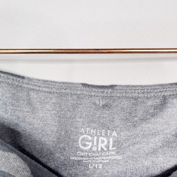 Athleta Girl Large 12 Gray Camo Printed Chit Chat Capri Leggings Workout Active - Picture 5 of 11